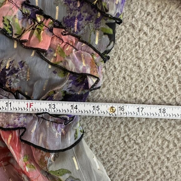 River island Paisley Ruffle Tiered Gold Metallic Accent Deep V - Picture 4 of 16